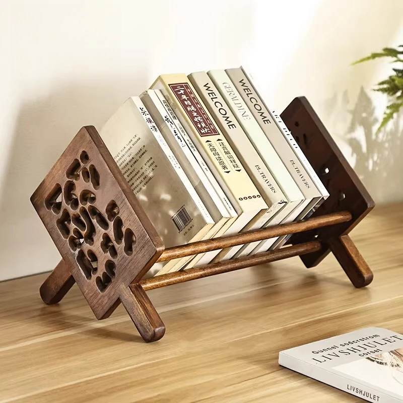 

Compact Solid Wood Desktop Bookshelf Bedside Book Holder for Office Study Teak Storage Stand Windowsill Easy Book Organization