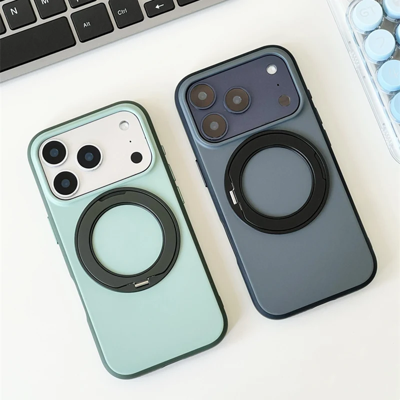 

360 Rotating Bracket Matte Magnetic Shockproof Case For iPhone 17 17Pro Max 16 15 14 13 Simple Wireless Charging Hit Color Cover