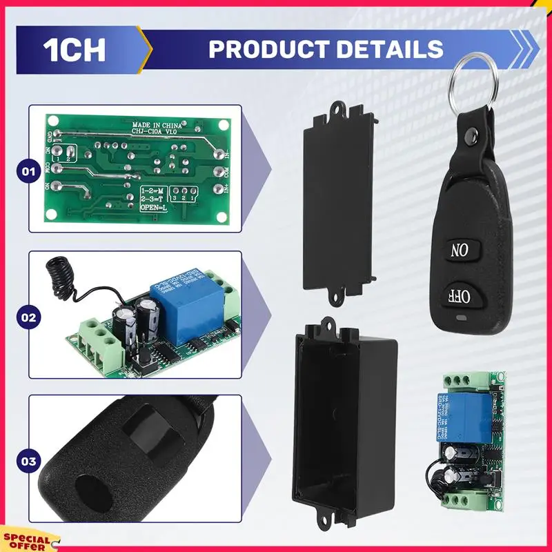 A39M Dc 12V 10A 1Ch Sistema de interruptor de controle remoto sem fio Receptor Transmissor 2 botões remoto à prova d'água 433Mhz