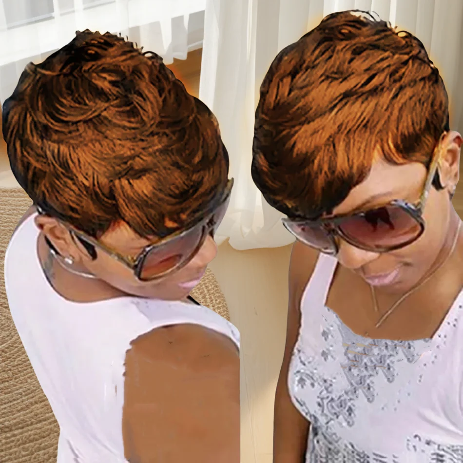 باروكات شعر بشري قصيرة بقص عابث للنساء