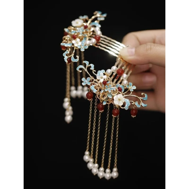 

Traditional Chinese Ming Dynasty Hair Comb Hairpin Tassel Red Chinese Style Hairpin Hanfu Accessories for Women