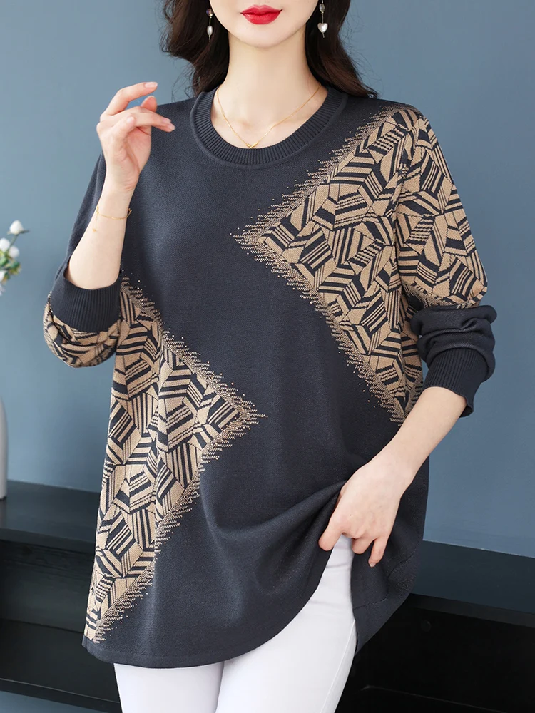 

Women's Sweaters Autumn Spring Fashion Pullovers Long Sleeve Knitted Tops Femme Geometry Sweater Woman