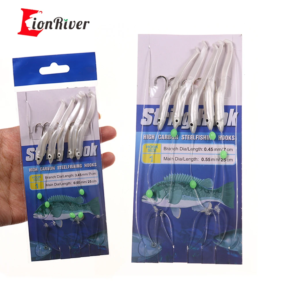 Lionriver 10/20 Bags Soft Eel Sabiki Rig White Small Fishes Luminous Lure Set Saltwater Saury Squid Mackerel Scad Fishing Tackle