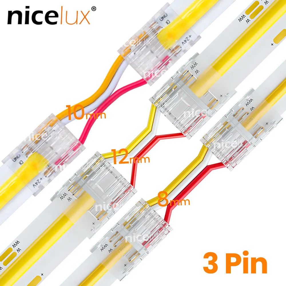 COB LED CCT Connector 3Pin 8/10/12mm Right Angle Corner Connectors For Dual Color LED Strip Lights 90 Degree L Shape Connection