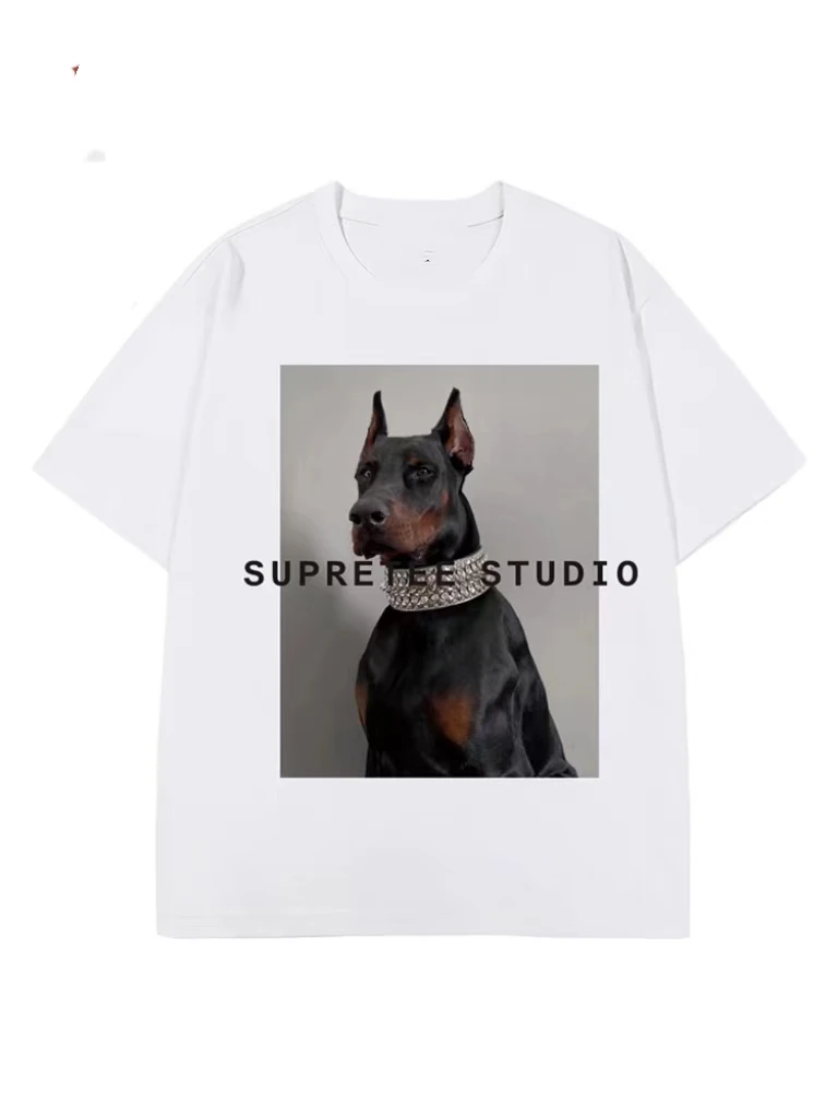 Camisetas de Anime Doberman para hombre, camisetas de manga corta estilo Retro americano, Hip Hop, 2024 algodón, cuello redondo, Camiseta holgada de gran tamaño, Verano