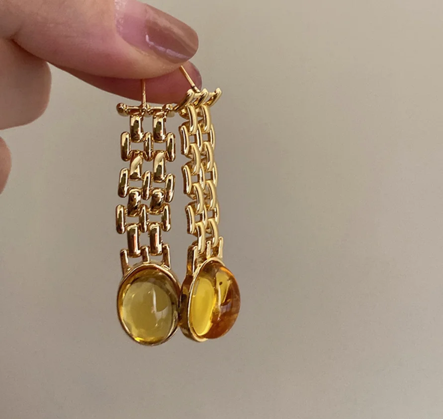 2022 new trend S925 silver needle glass amber alloy acrylic Vintage earrings for women  fashion jewelry