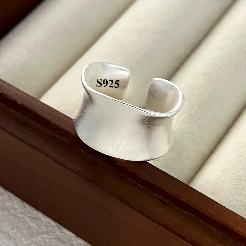 خواتم مفتوحة واسعة من الفضة الإسترليني عيار 925 للنساء خواتم هندسية بسيطة مفتوحة مصنوعة يدويًا للحساسية مجوهرات للحفلات هدايا العيد #1