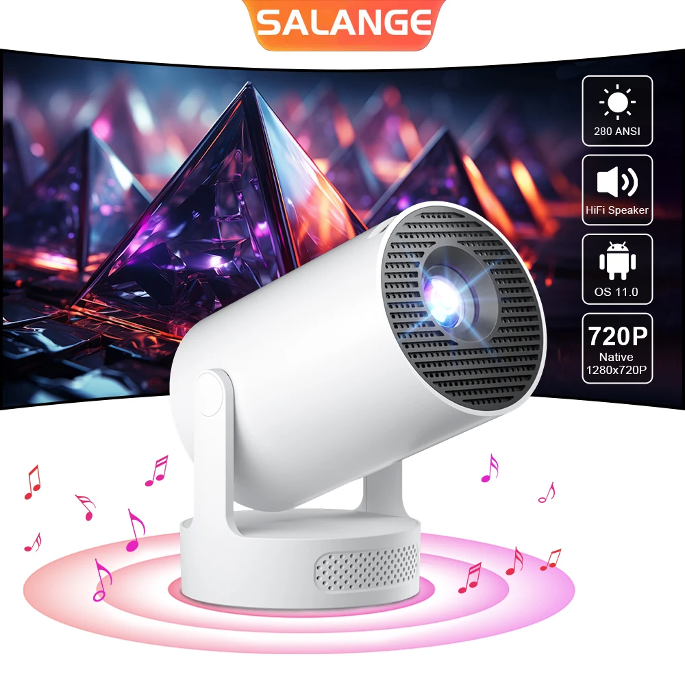 Salange HY300 Pembaruan Proyektor Ultra HY300 4K Android11 Wifi6 Allwinner H713 BT5.4 1080P 1280*720P Home Theater Luar Ruangan Portabel