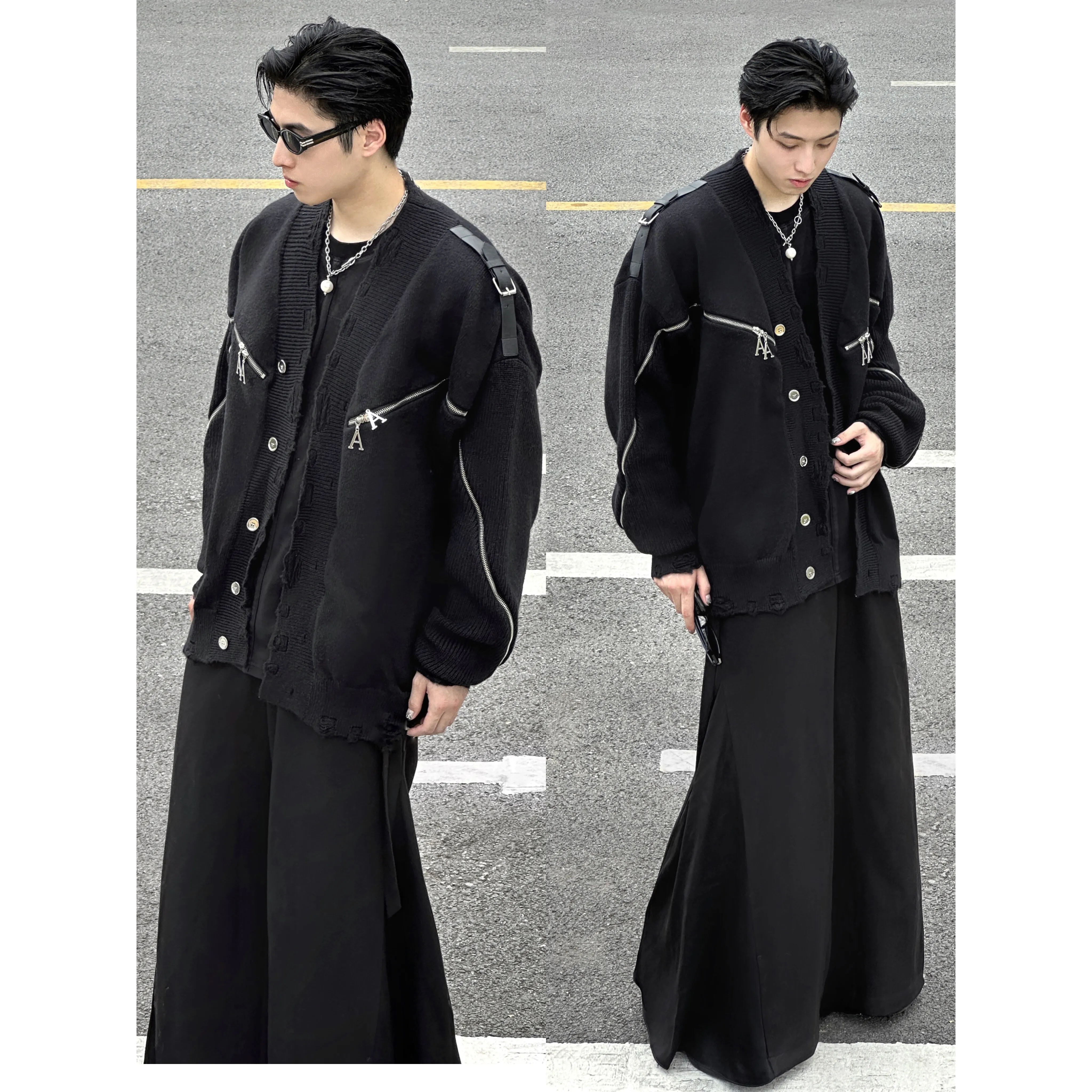 Owen Seak Men Casual Knit Shirts Gothic Style Men\'s Clothing Spring Male High Street Autumn Black Shirts
