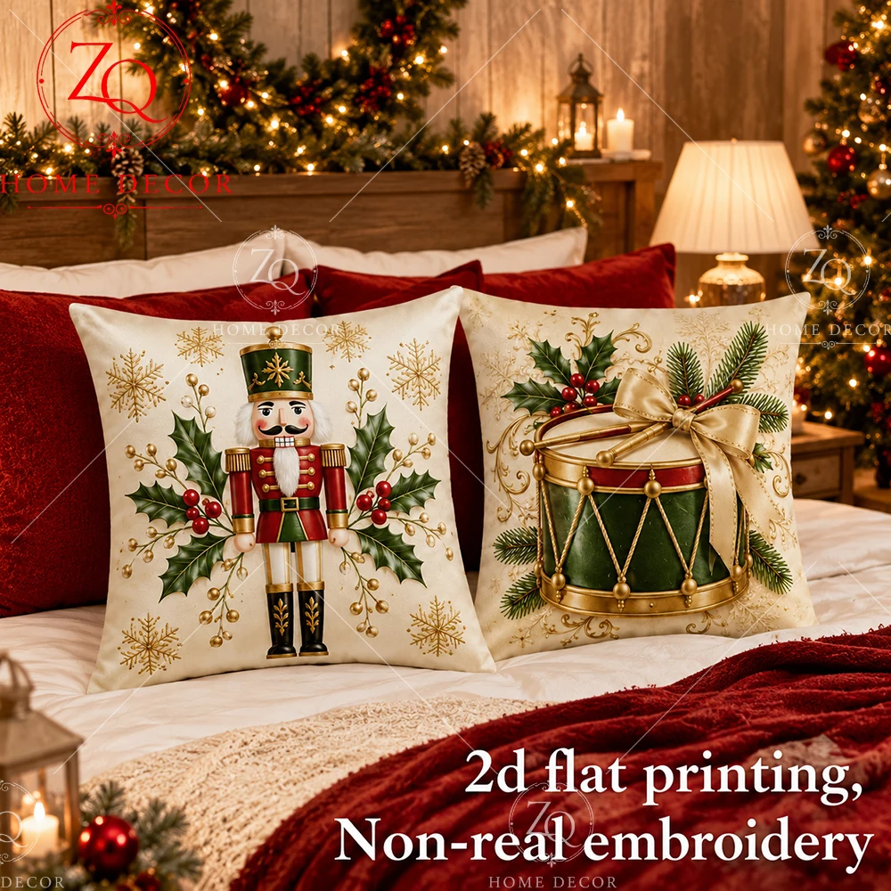 Christmas Pillow Covers Nutcracker Christmas Drum Decorative Throw Pillow Cases Soft Cushion Covers For Sofa Bedroom