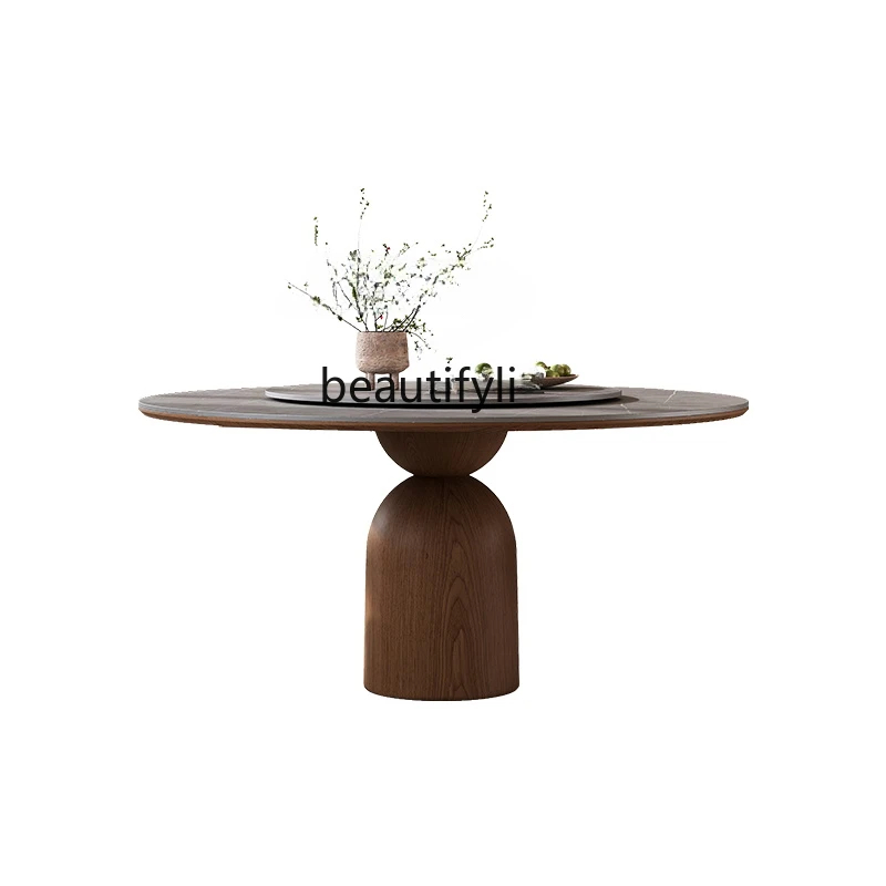 Solid Wood Stone Plate Dining Table Small Apartment Home round Dining Table Chair Light Luxury and Simplicity Modern