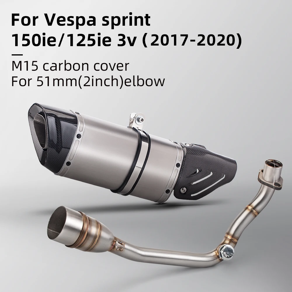

Motorcycle Exhaust Full System Front Link Pipe Connect Carbon muffler with Cover Slip on For Vespa Sprint 150 125ie 3v