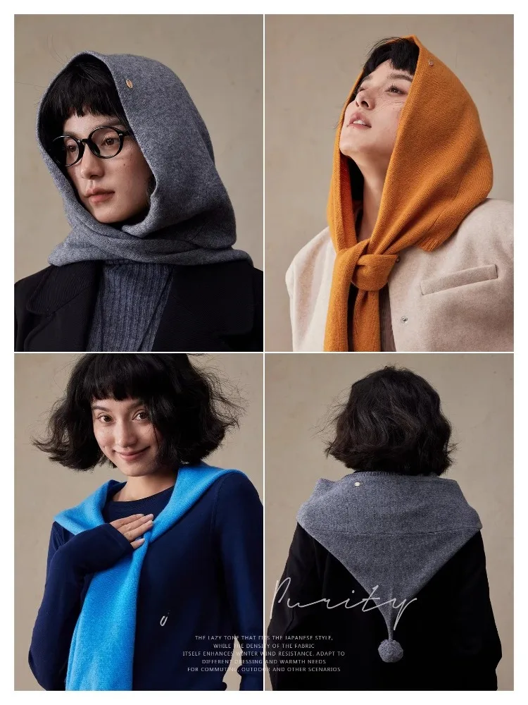 

Комплект шляпы ведьмы, шарфа, 100% мериносовая шерсть, вязаная интегрированная шапка и утеплитель для шеи, женский зимний утолщенный теплый аксессуар