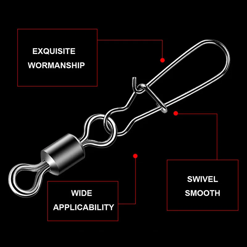 

50pcs Fishing Connector Stainless Steel Snap Bearing Rolling Fishing Hooks Sea Fishing Lure Multifunction Pin Jig Tackle