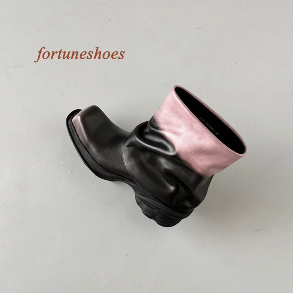 Square Toe Mid Calf Boots Slip On Patchwork Color 2024 Autumn/winter New Arrivals Women Boots Chunky Heel Fashion Casual Boots