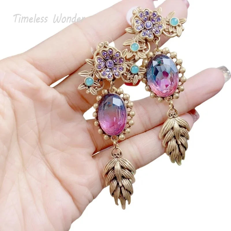 

Timeless Wonder Retro Zircon Geo Floral Stud Earrings for Women Designer Jewelry Runway Gift Brincos Sweet Korean Cute Top 3660