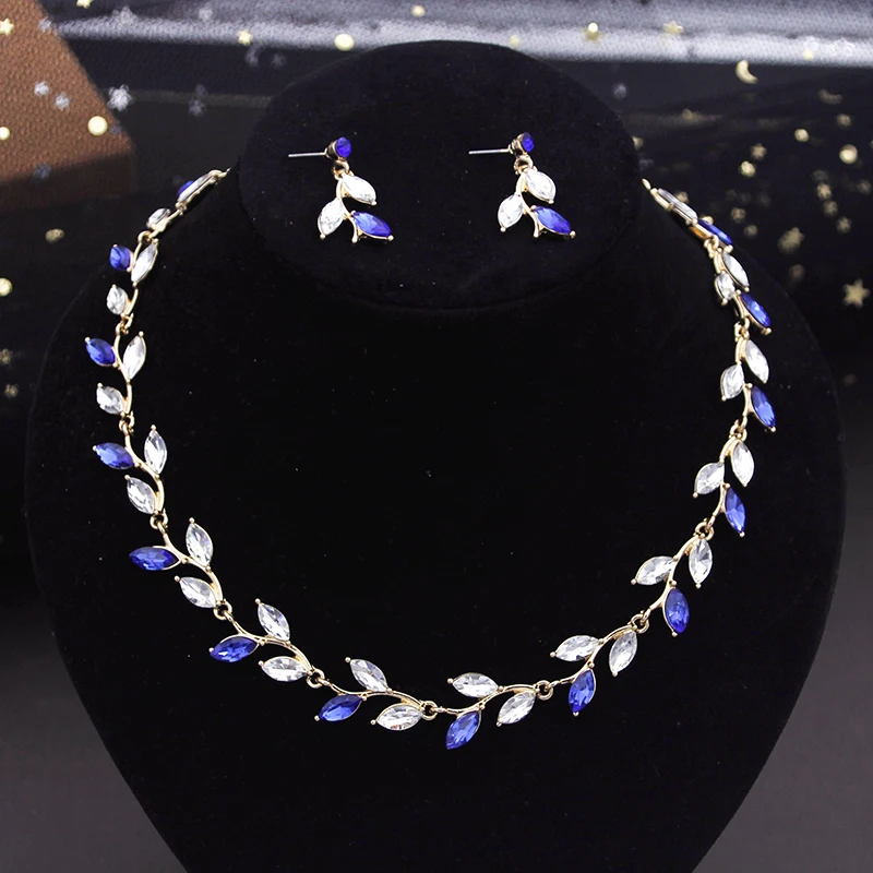 Crystal Bride Jewelry Sets for Women Luxury leaves Choker Necklace Earrings Wedding Dress Bridal Necklace Sets Fashion