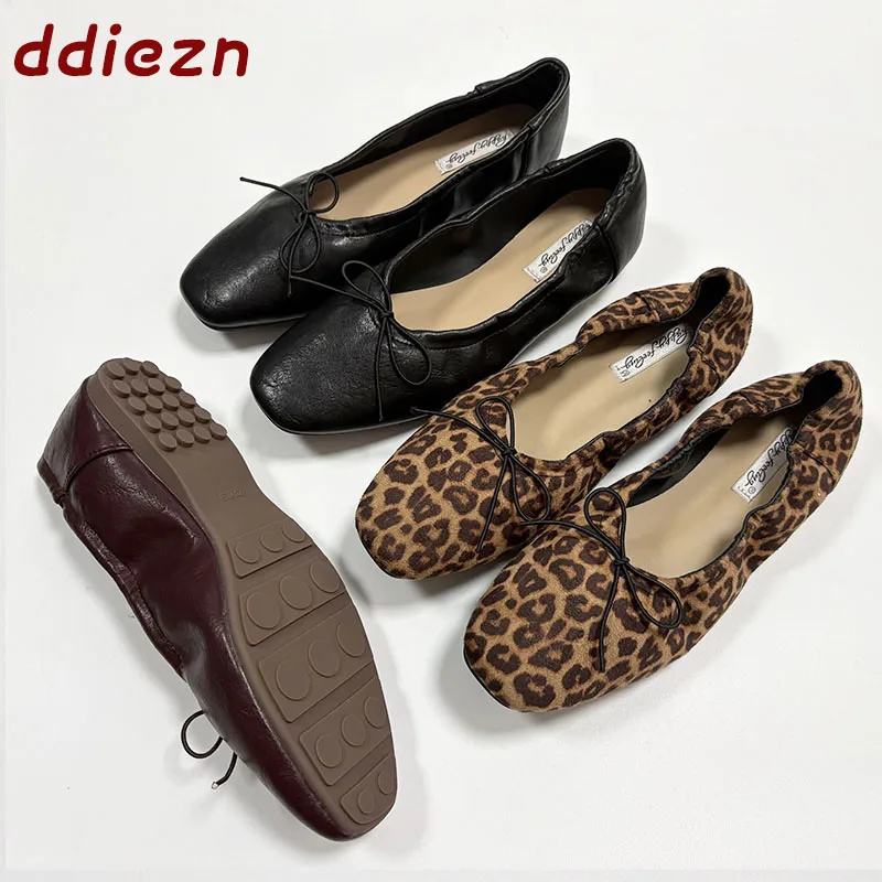 Weiche, modische flache Ballerinas mit Schleifenknoten zum Anziehen, neue Frühlings- und Herbstschuhe für Damen.