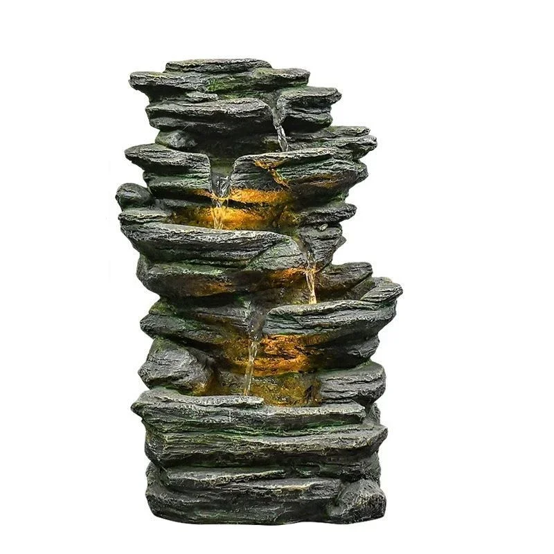2026 Outdoor 4-tier Rock Water Fountain With Smoke Waterfall  Marble Fountain for Garden Decor