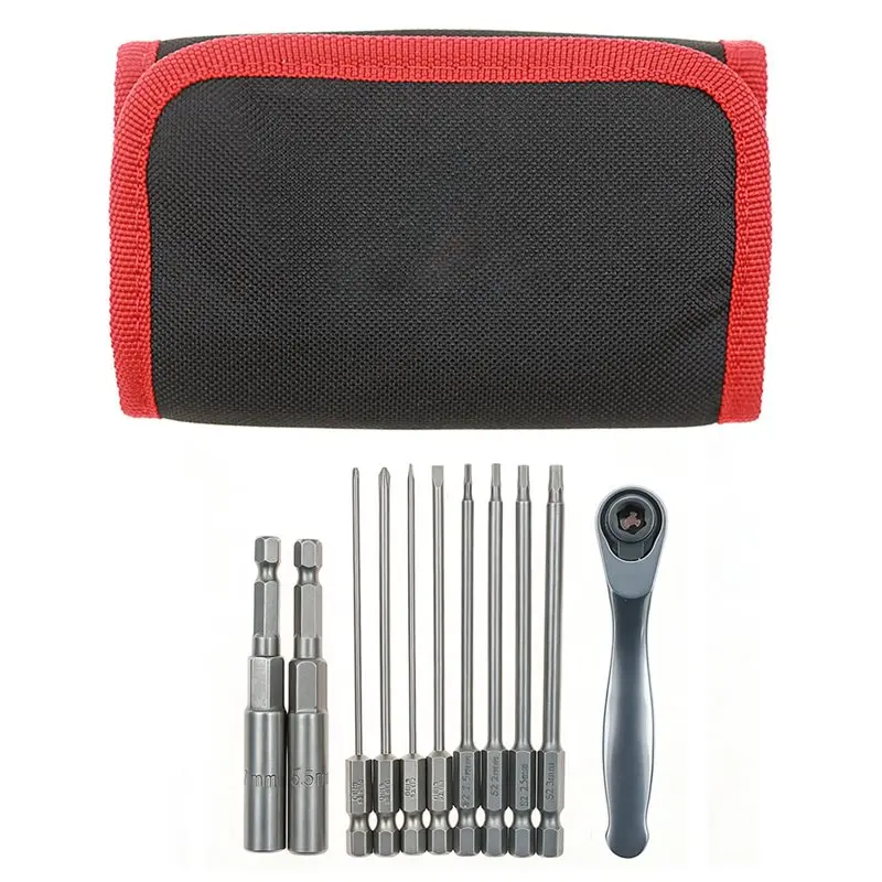 AB34-RC Model Repair Tool Kit, Ratchet Wrench Screwdriver Socket Set, Portable Repair Tools Bag For 1/8 1/10 RC Car