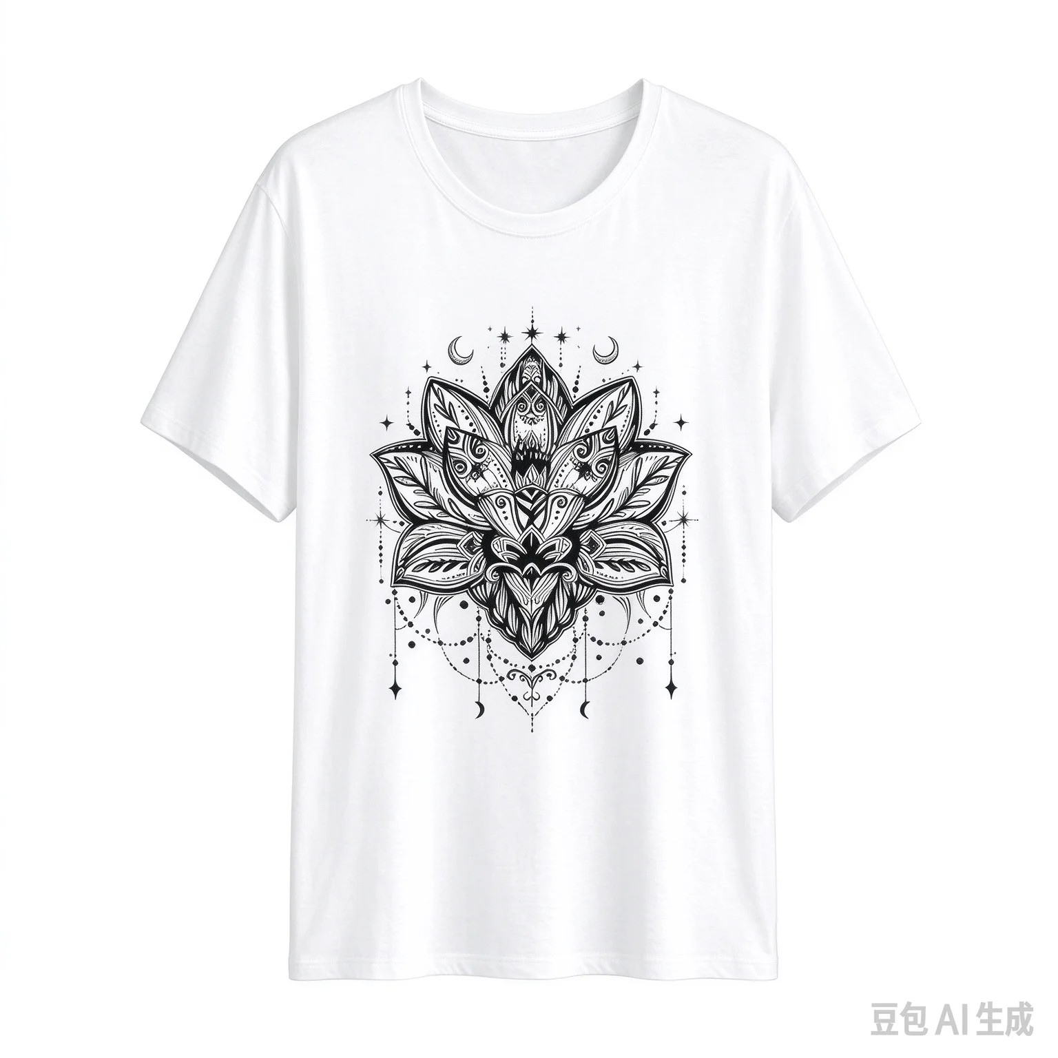Boho Moon Star Lotus Mandala Graphic T Shirt Women Spiritual Yoga Casual Short Sleeve Tee