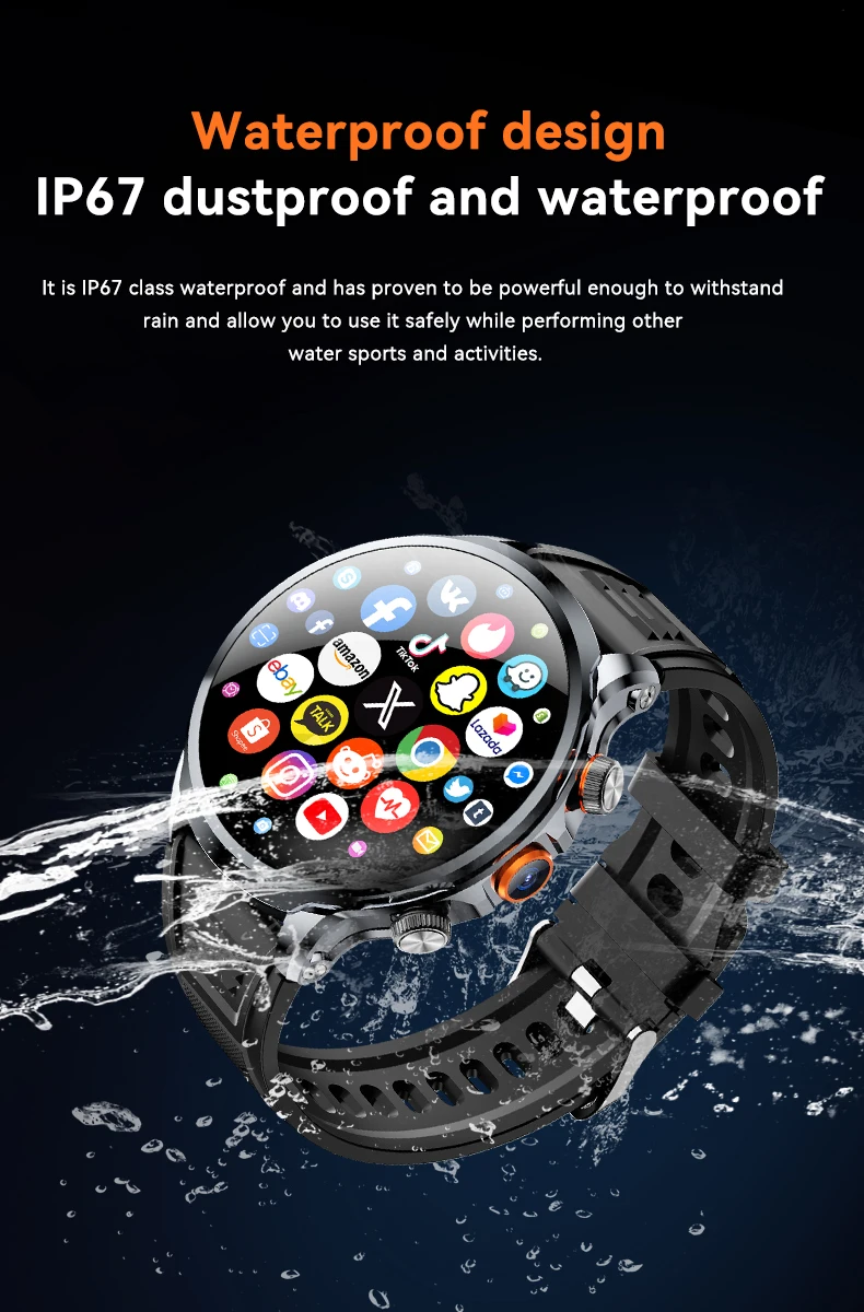 

4G New H18 Global Android Smartwatch Men Dual HD Camera Full Touch Screen HeartRate IP67 Waterproof Smart Watch 64G SIM Calling