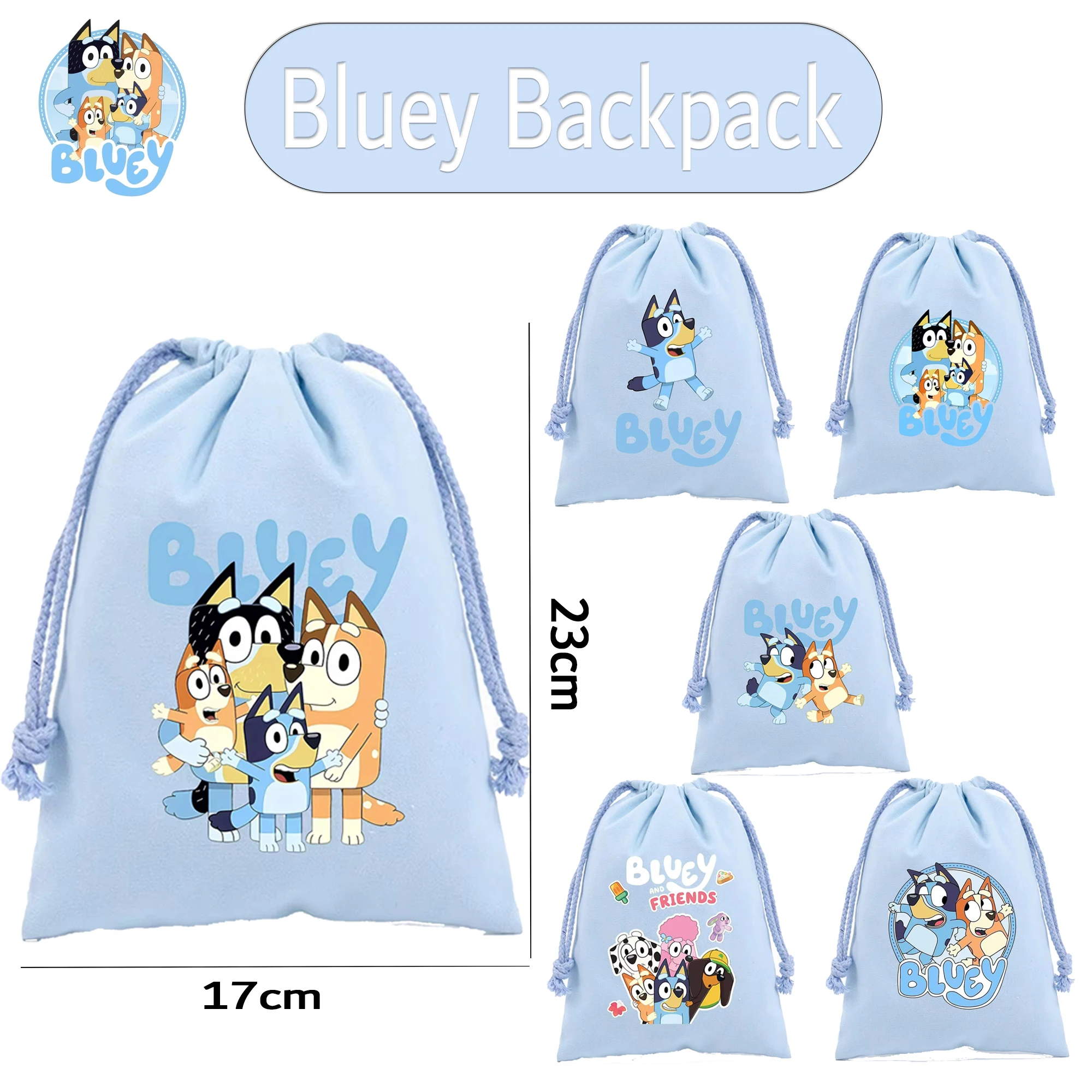 Bluey Bingo Cotton Cute Drawstring Pockets Small Gift Bags Cartoon Anime Graphic Print Portable Storage Bag Birthday Party Gifts