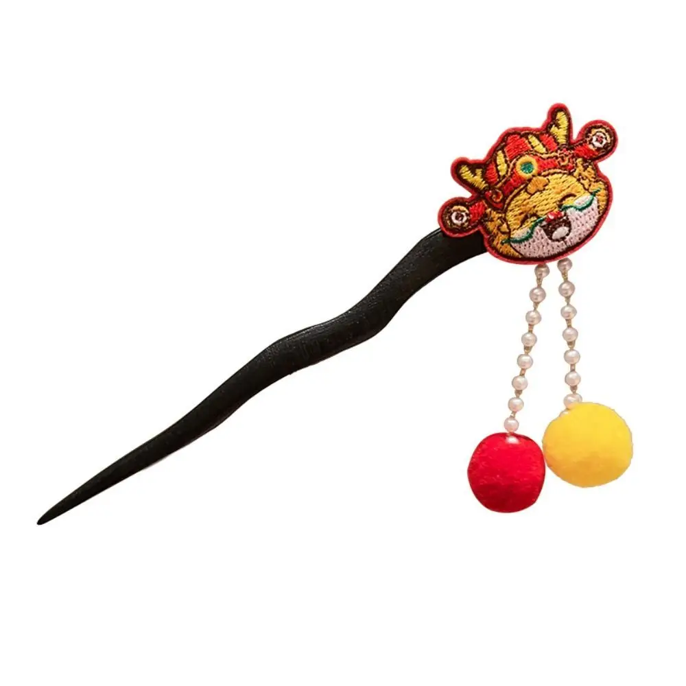 

Lion Dance Wooden Hair Stick Dragon Year Awakened Lion Hanfu Hairpin Chinese Style Hanfu Headwear New Year Headwear for Women