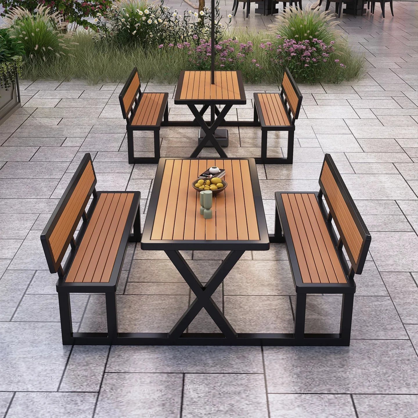 Outdoor one-piece table and chairs Commercial street dining Combination courtyard Garden anticorrosive outdoor leisure