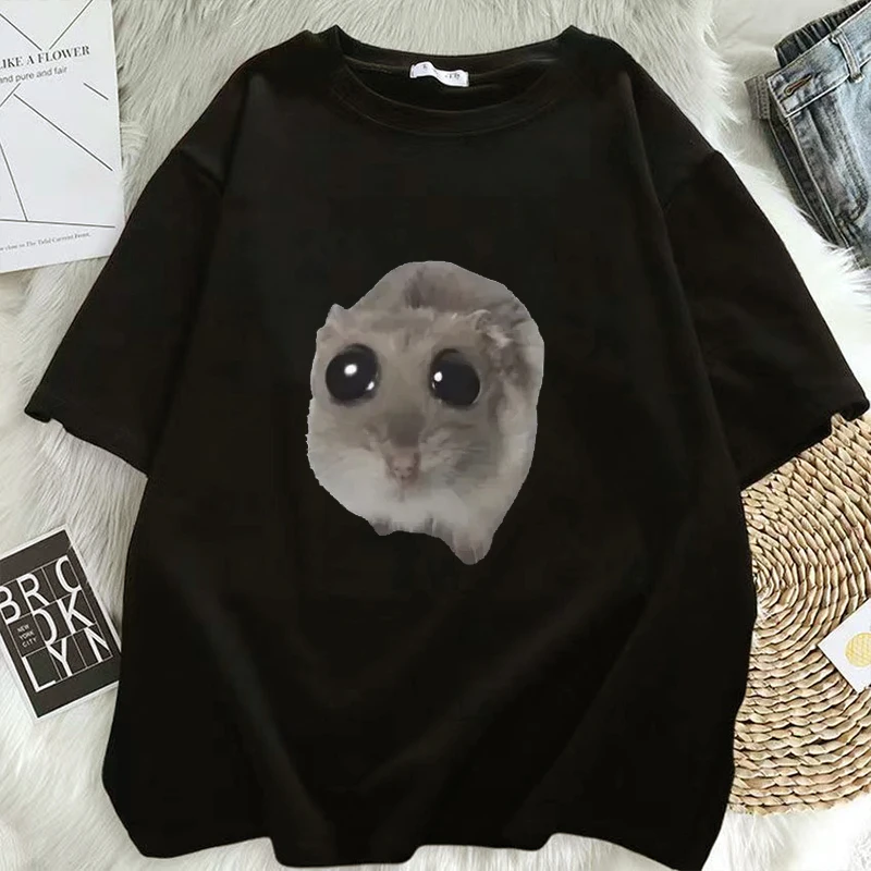 

Женская забавная футболка с медным хомяком и мемом, большие глаза, милая мышь, кавайная модная повседневная футболка для женщин, феминистская рубашка, готическая