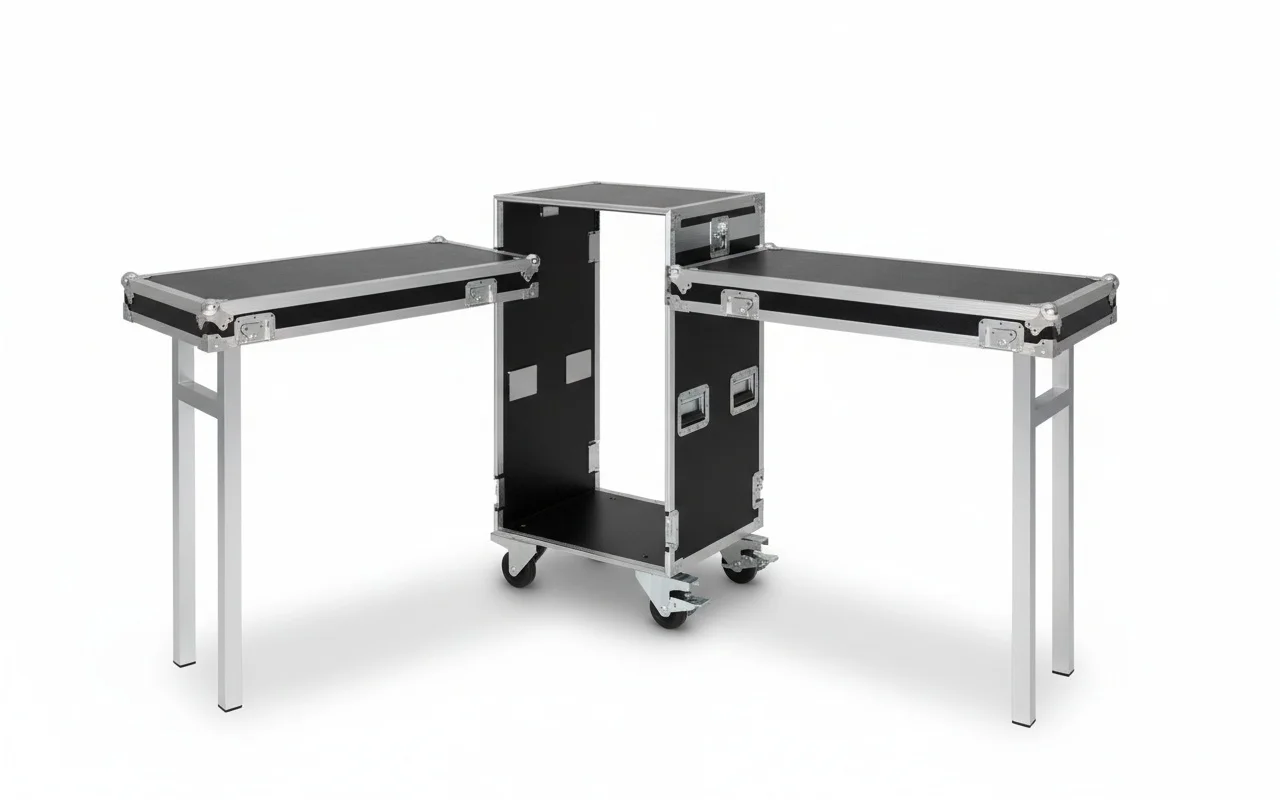 22U Flight Case, 19 inch Deep 9mm Plywood, Shockproof DJ Rack Road Case, 2 Lid Tables, Amplifier Mount for Power Amplifiers