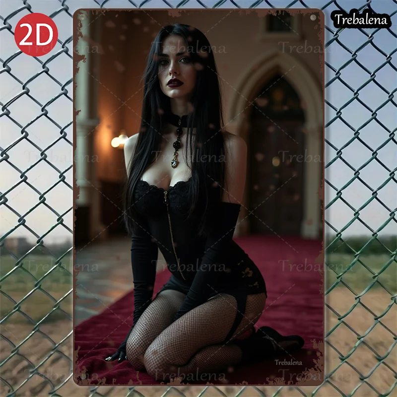 

1PC 2D Flat 8*12inch Metal Sign Gothic Beauty in Elegant Setting Vintage Style Art