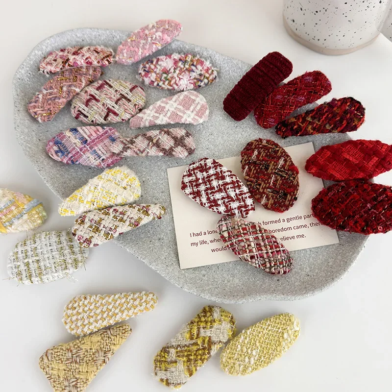 8Pcs/Set Hair Clips Autumn/winter Tweed Check Geometry Hairpins for Woman Girls Sweet Barrettes Child Cute Hair Accessories Gift