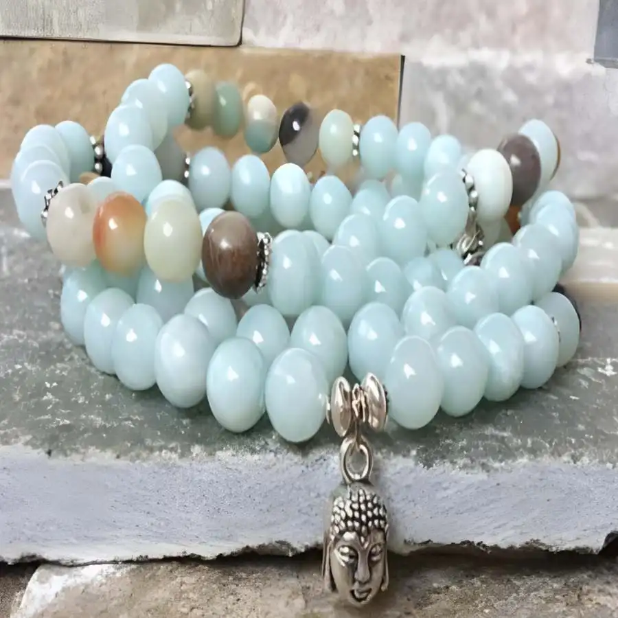 

6mm Aquamarine Gemstone 108 Beads Mala Bracelet zazen Women Hand Mala Spiritual Prayer Buddha Meditation Bohemian Sacred Jewelry