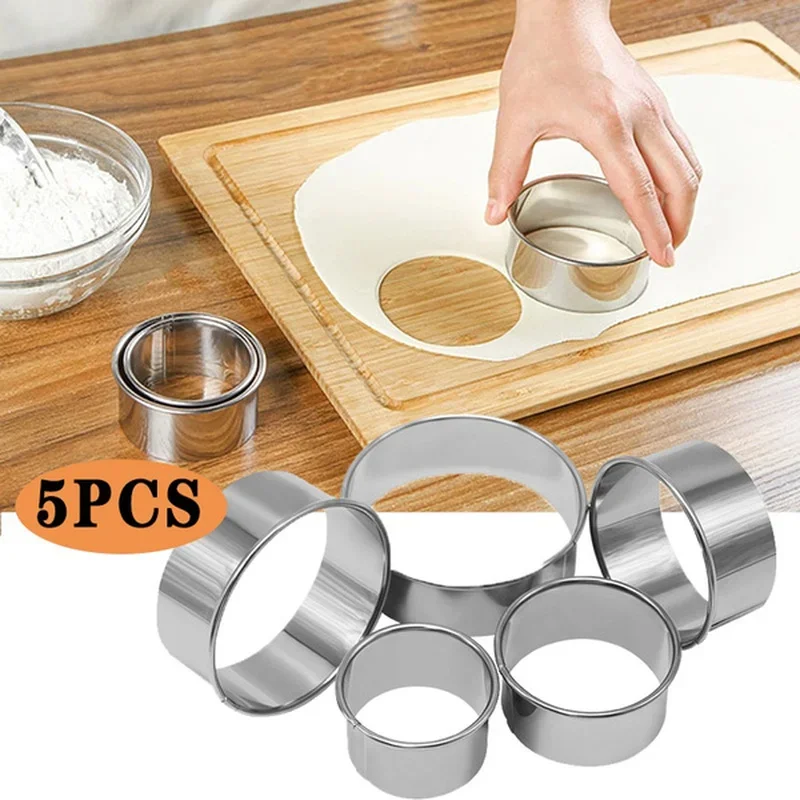 5 Pieces/set DIY Biscuit Mold Set Round Stainless Steel Biscuit Tool Cake Fondant Cutter Home Kitchen Baking Pastry Tool