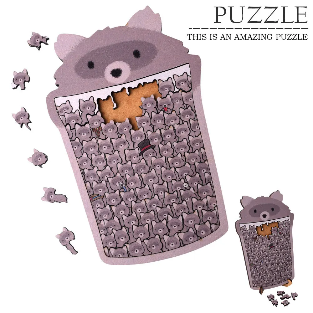 

"Raccoon Stacker" Level-10 Brain Teaser Puzzle High-Difficulty Wooden Jigsaw for Kids & Adults Creative Educational Toy UG411