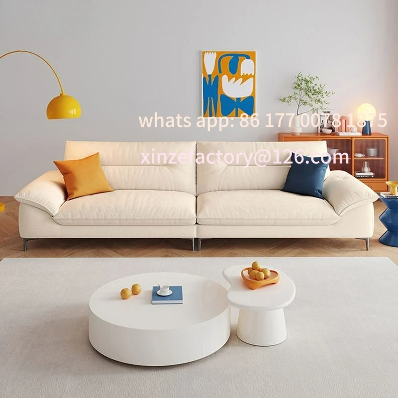 Sofá de cuero con garra de gato y viento crema personalizable, casa de alquiler, sala de estar, sofá de fila recta, pequeño apartamento, alquiler de nubes