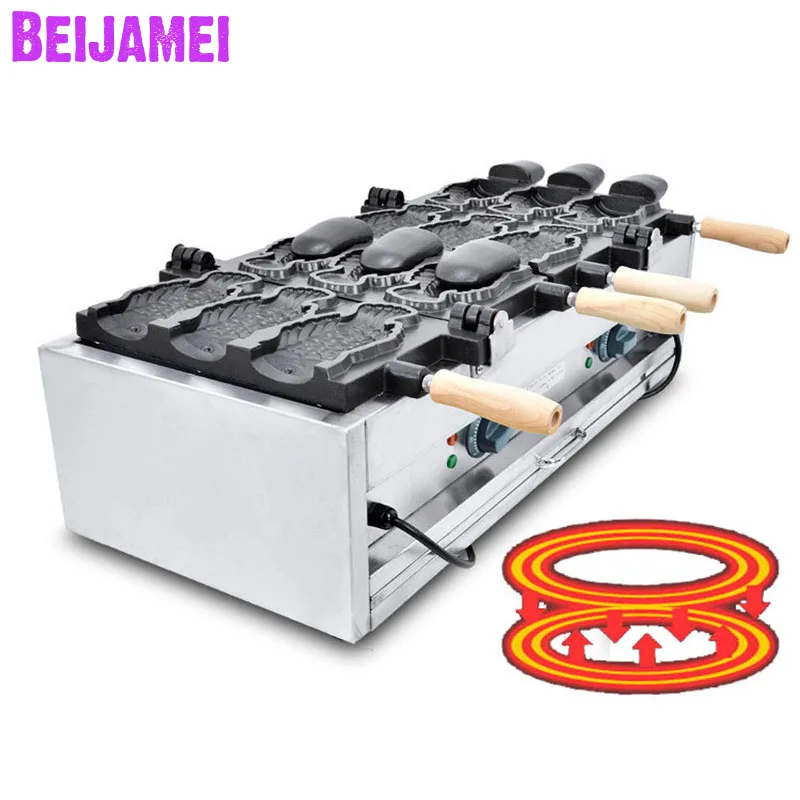 BEIJAMEI Fish Shape With Open Mouth Taiyaki Waffle Maker/ 110V 220V Korea Taiyaki Machine / Commercial Fish Cake Machine