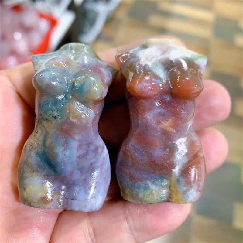 5cm Natural Ocean Jasper Lady Body Carving Healing Crystal Women Modern Statue Naked Art Stone Gemstone Collectible Gift 1pcs