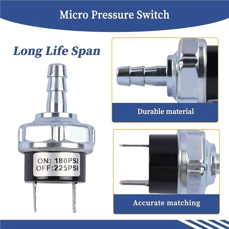 BPA-Free 2X Air Compressor Mini Pressure Switch AB-9063290 For D55146 D55167 D55168 D55146-CA D55167-CA D55168-CA 180-225PSI