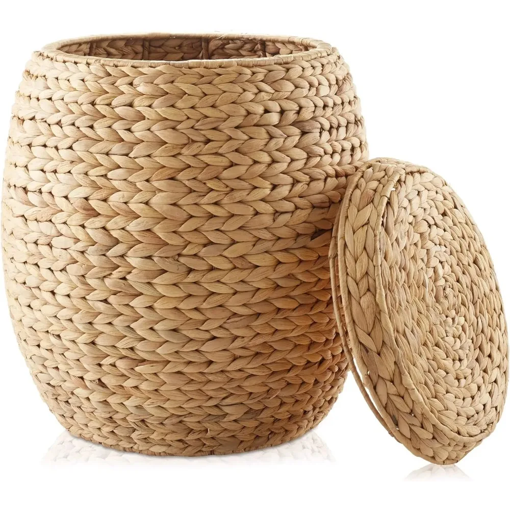 

Comfort corner Round Storage Basket with Lid - Natural, Handwoven Water Hyacinth Organizer for Laundry,Blankets, Plants Bedroom