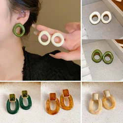 Resin Hollow Square Circular Geometric Stud Earrings For Women Green White Coffee Color Simple Earring Jewelry Accessories K