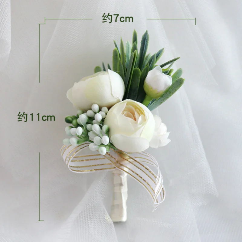 Boutonnieres Flores Rosas Artificiais Seda Marfim Corsage Buttonhole Groomsmen Boutonniere para Homens Acessórios Do Casamento