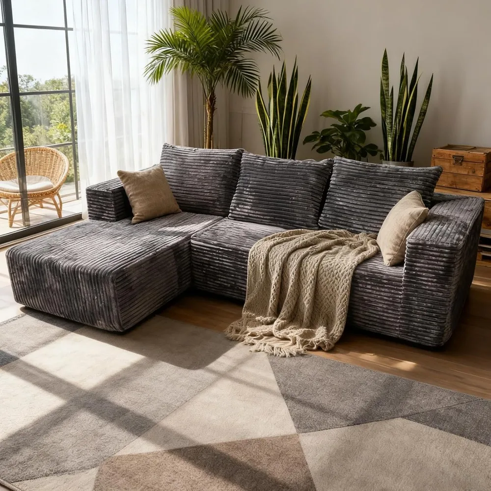 

106”Boneless Couch Modular sectional couches for Living Room L Shaped Cloud Couch for Bedroom Corduroy Fabric Sofas & couches