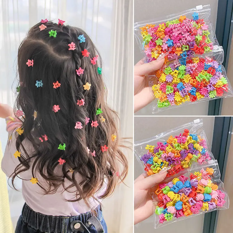 50pcs Girs Cute Colorful Flower Star Crown Small Hair Claws Lovely Hair Decorate Claw Clips Hairpins Kids Sweet Hair Accessories