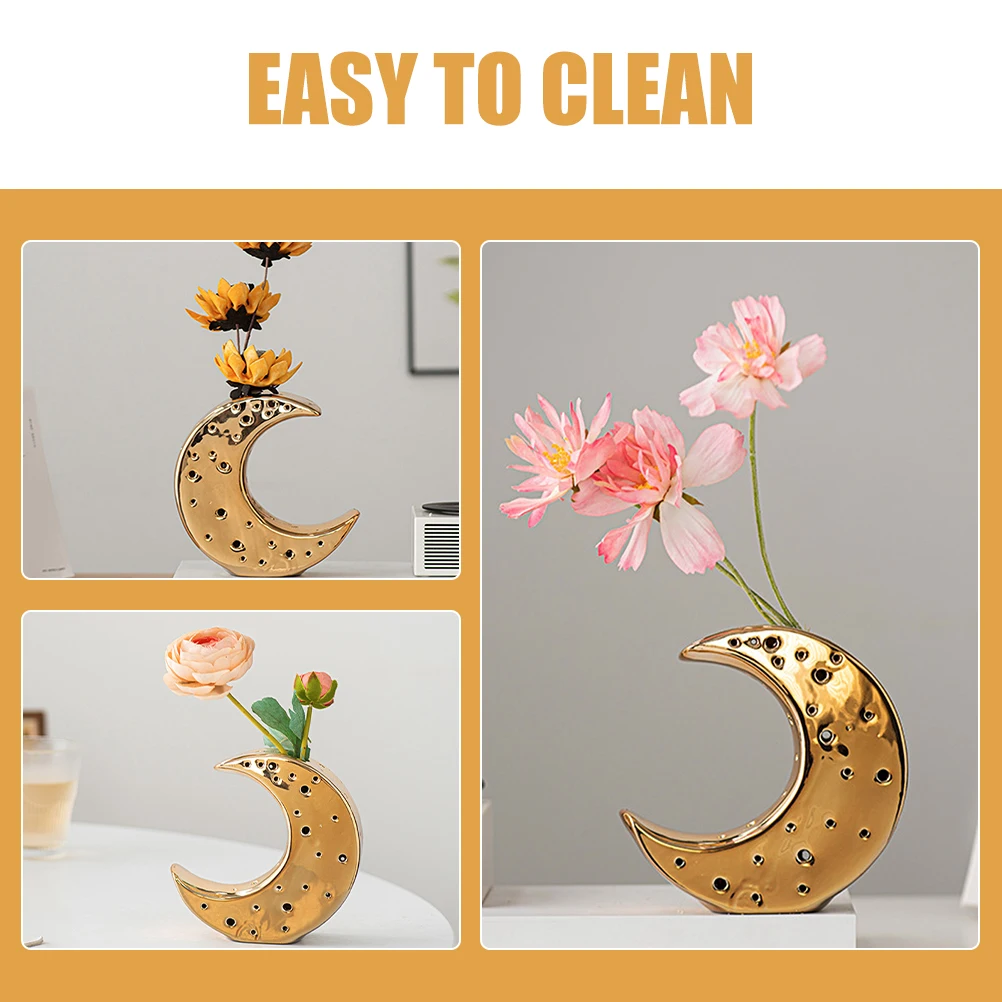 

Exquisite Moon Shaped Vase Ceramic Craft Vase Perfect for Office and Dinner Party Ceramic Vases Floral Arrangement Container