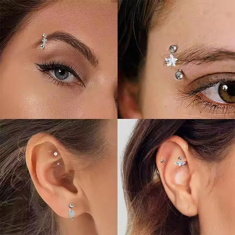 1PCS Butterfly Dangle Eyebrow Piercing Jewelry Star Rook Earring Curved Barbells Moon Eyebrow Ring Tragus Piercing Helix Jewelry