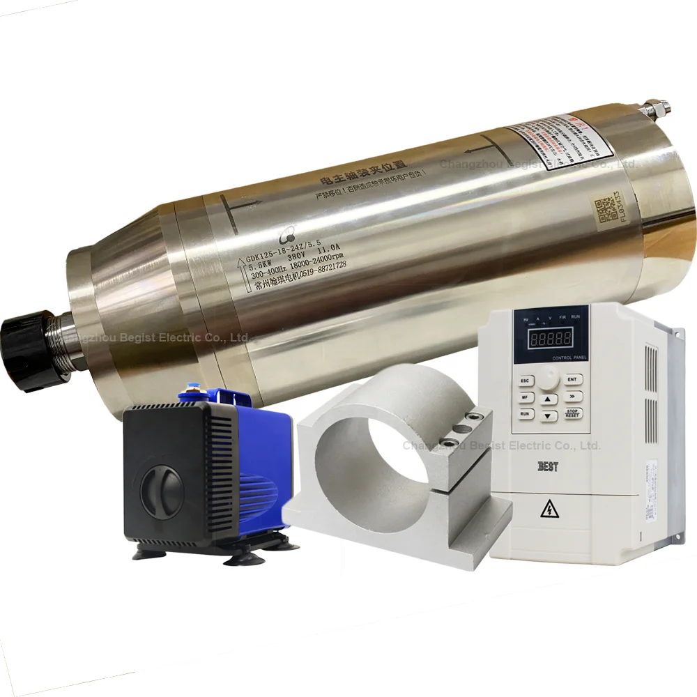 

HQD GDK 5.5KW 220V 380V ER25 125mm Constant Torque Water Cooled Spindle Motor With 7.5KW VFD for CNC Stone Metal Processing