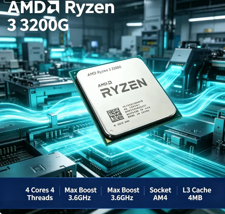 Cost Effective Study CPU AMD R3 3200G 4 Core 4 Thread 3.6GHz Boost 4.0GHz 4MB Cache 65W AM4 No Cooler Office Suite Smooth