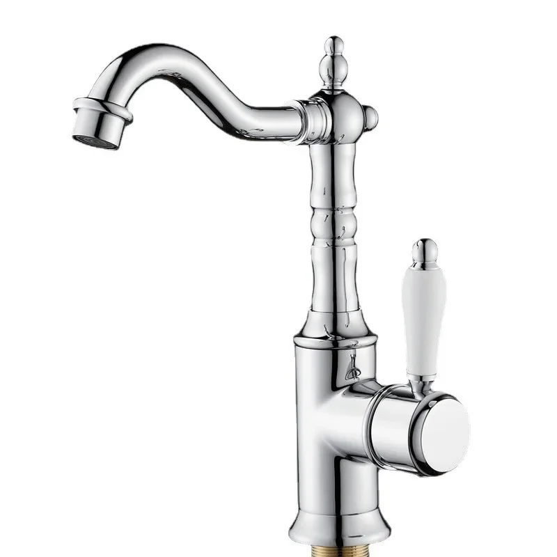 

All copper French retro faucet gold hot and cold European balcony bathroom basin faucet